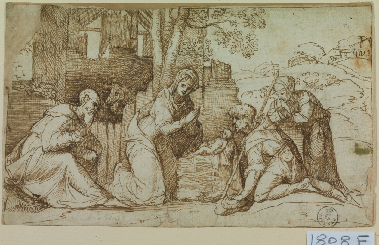 Klanění pastýřů (pero a tuš na papíře) od Titian (c.1488 1576)