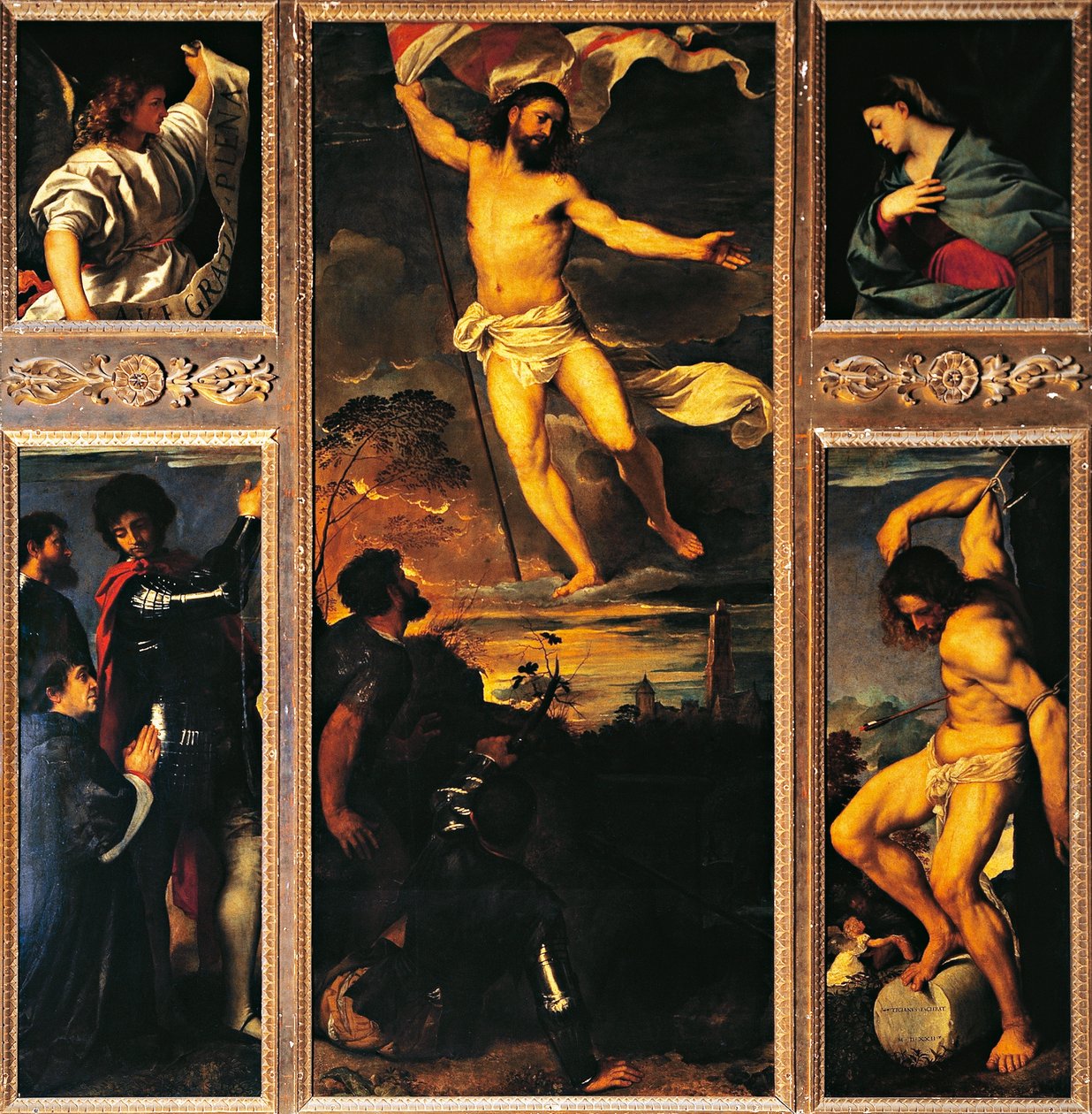 Averoldiho oltářní obraz od Vecellia Tiziana (1488-1576), olej na plátně, 278x292 cm Kolegiátní kostel svatých Nazaria a Celsa, Brescia od Titian (c.1488 1576)