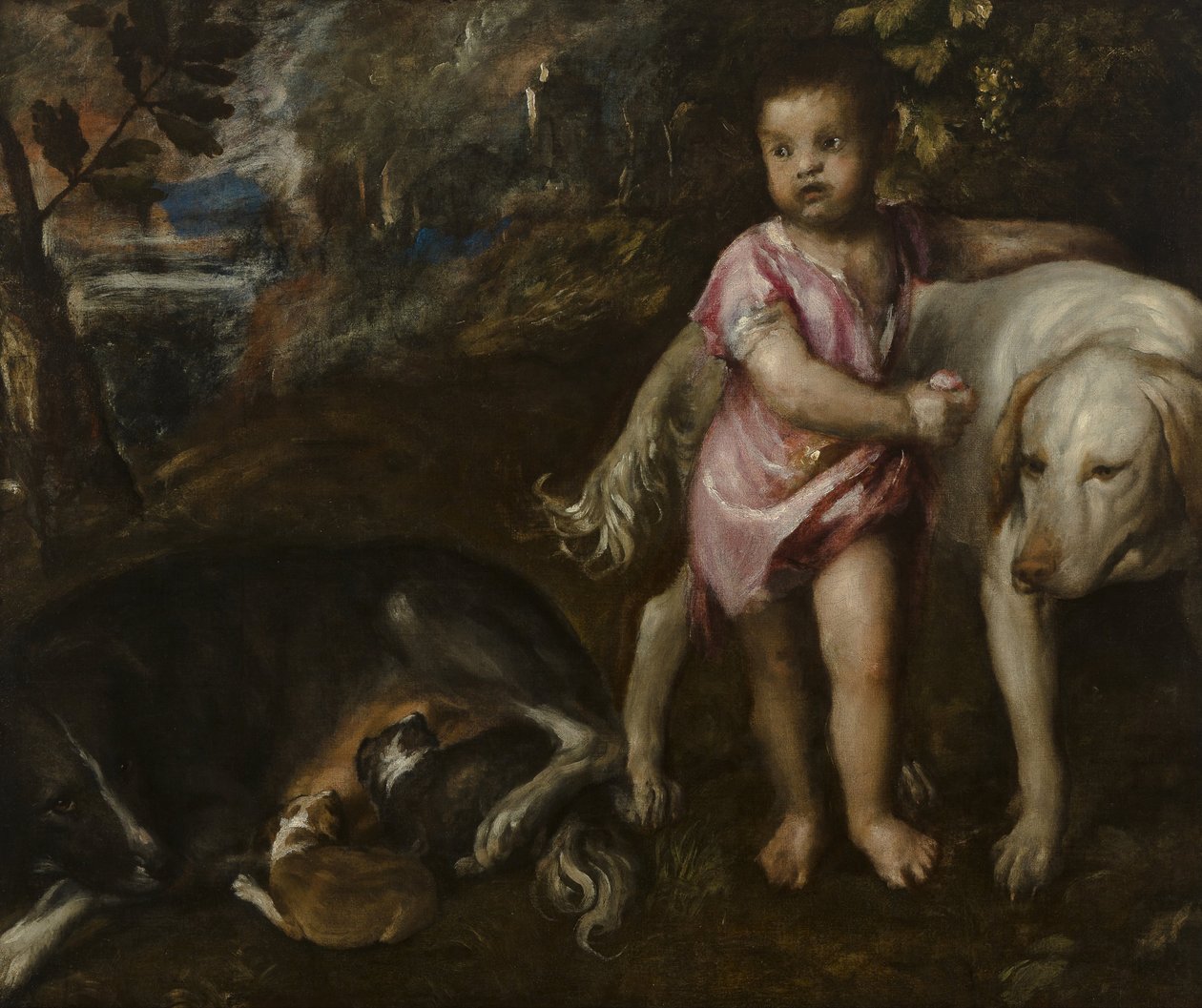 Chlapec se psy v krajině od Titian (c.1488 1576)