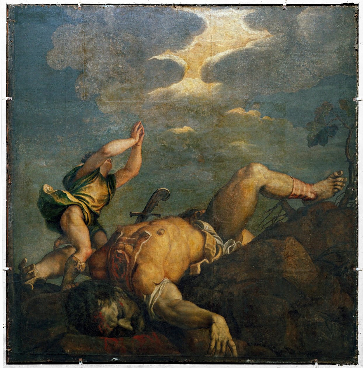 David a Goliáš. Freska ... (freska) od Titian (c.1488 1576)