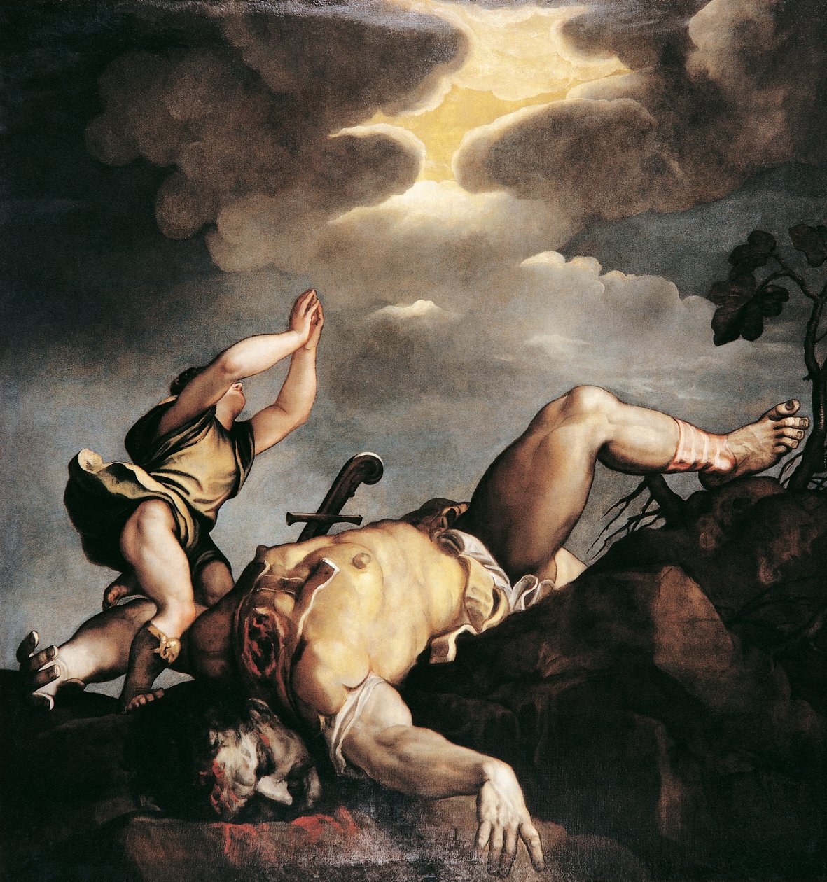 Itálie, Benátky, kostel Santa Maria della Salute, David a Goliáš od Titian (c.1488 1576)