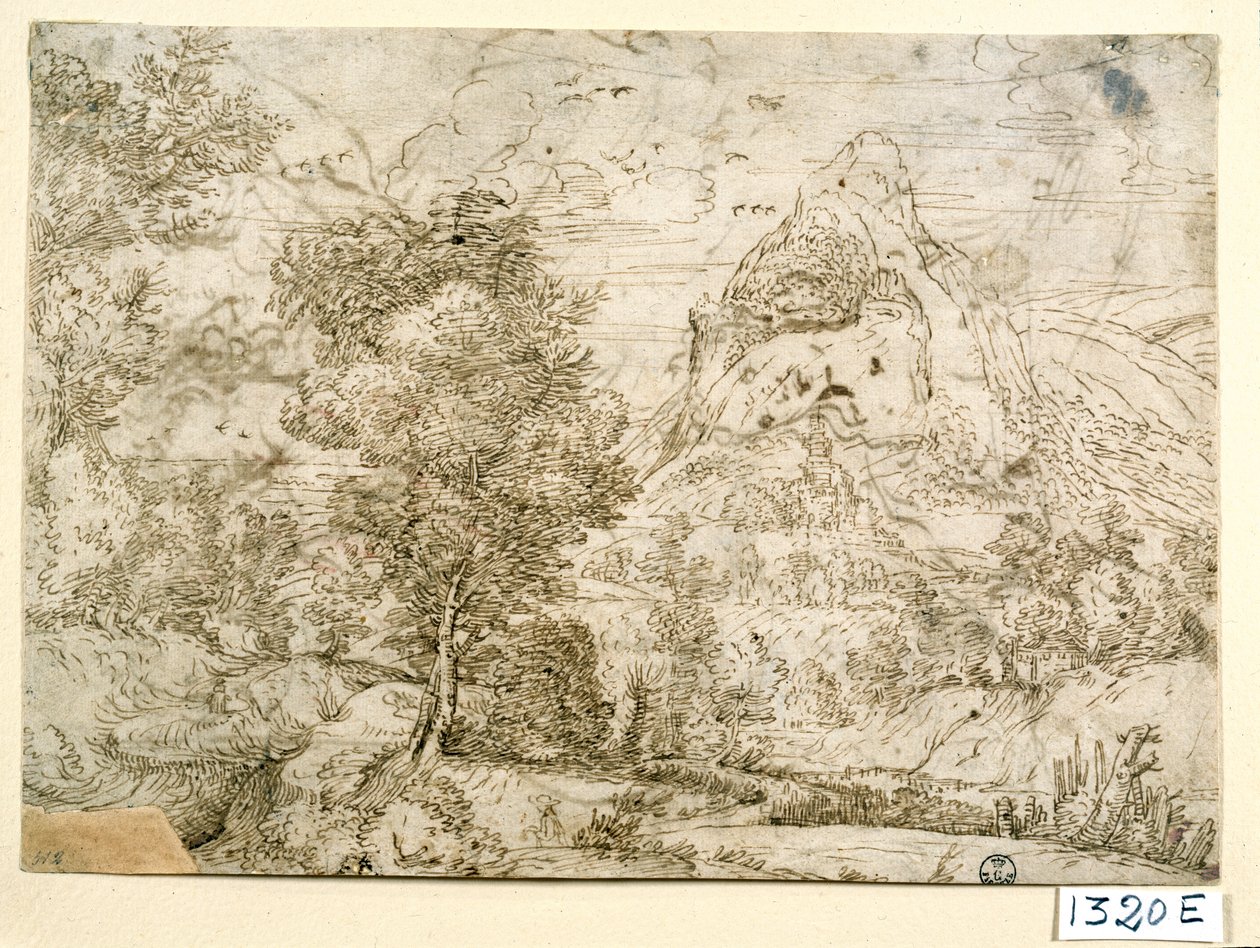 Krajina s ptáky v letu (tuš na papíře) od Titian (c.1488 1576)