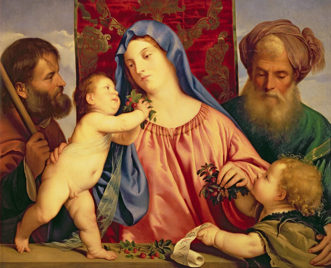 Madona z třešní s Josefem, sv. Zachariášem a Janem Křtitelem (panel) od Tiziano Vecelli