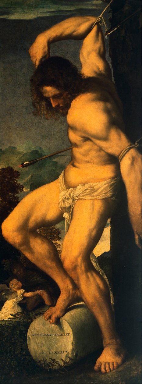 San Sebastian, detail z Averoldiho polyptychu, od Tiziana (asi 1490-1576), olej na plátně od Titian (c.1488 1576)