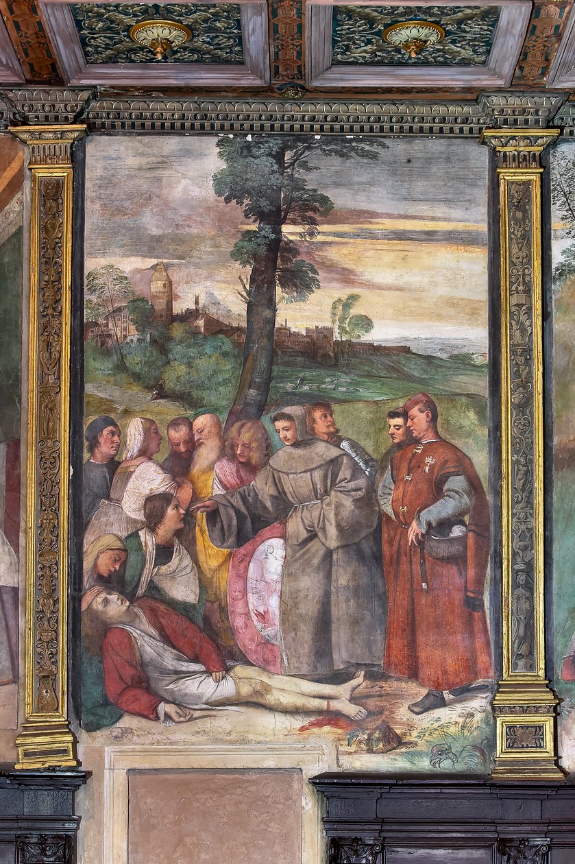 Svatý Antonín znovu připojuje nohu k mladému muži, Škola svatého (freska) od Titian (c.1488 1576)