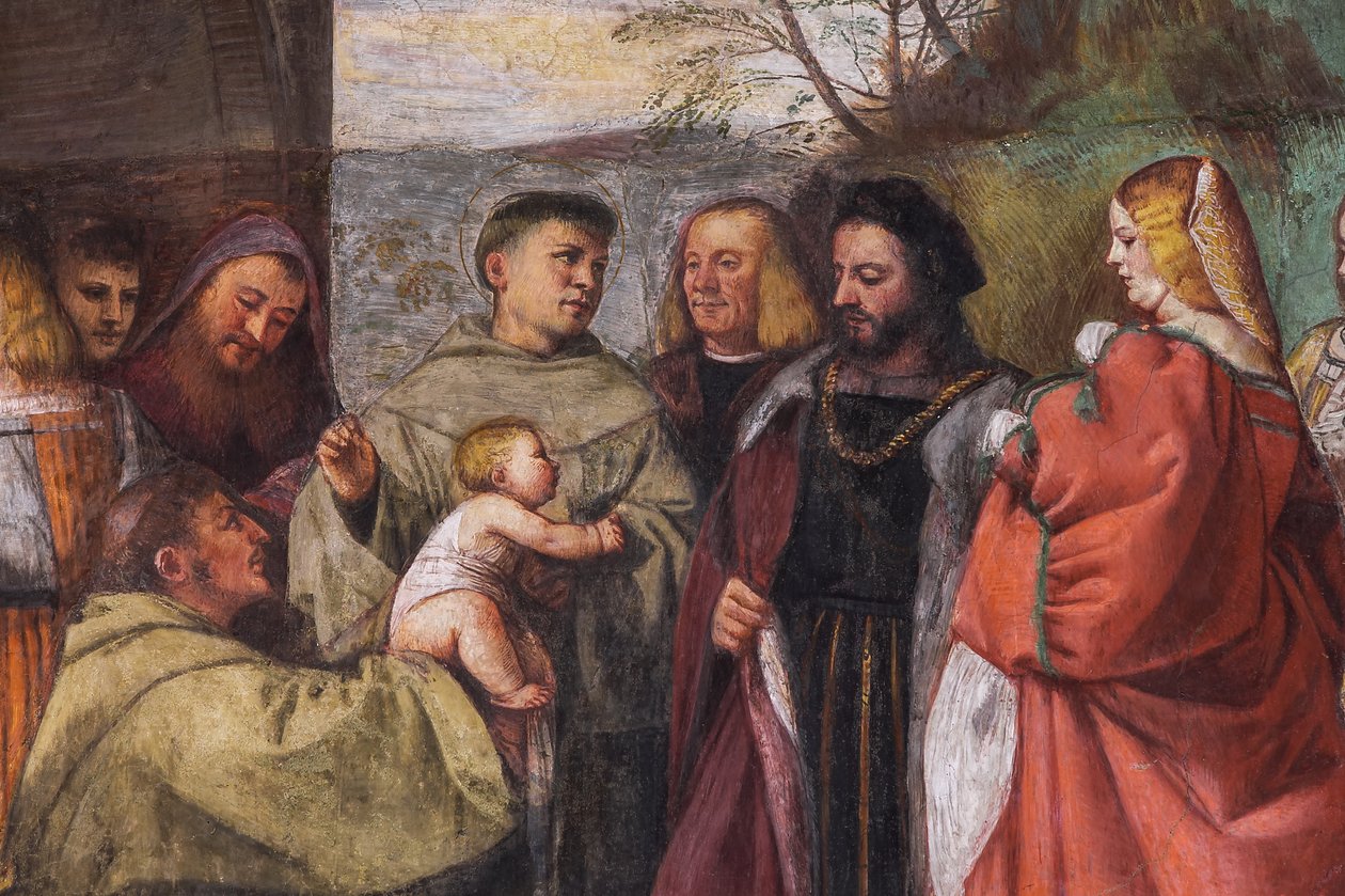 Dítě hlásající nevinu matky, Severní zeď, Škola svatého, detail 2195188 a 2195385 od Titian (c.1488 1576)