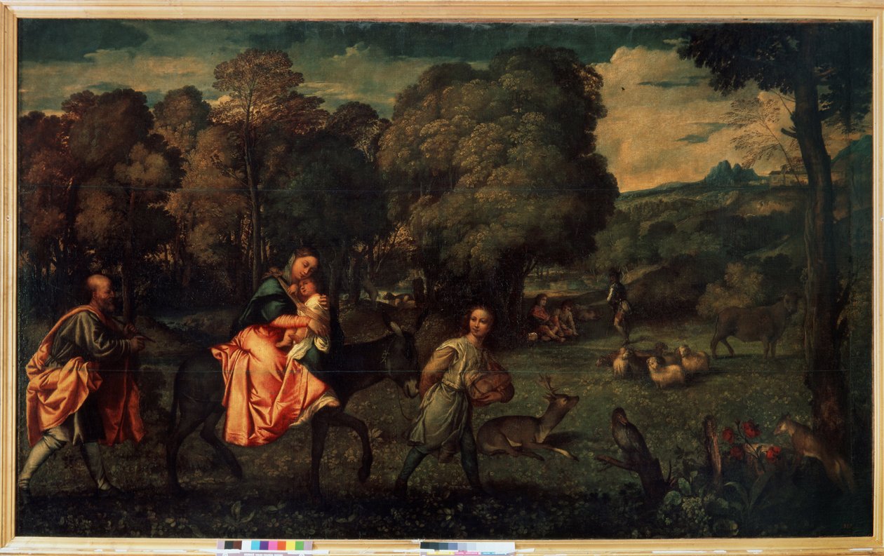 Útěk do Egypta, kolem roku 1508 (olej na plátně) od Titian (c.1488 1576)