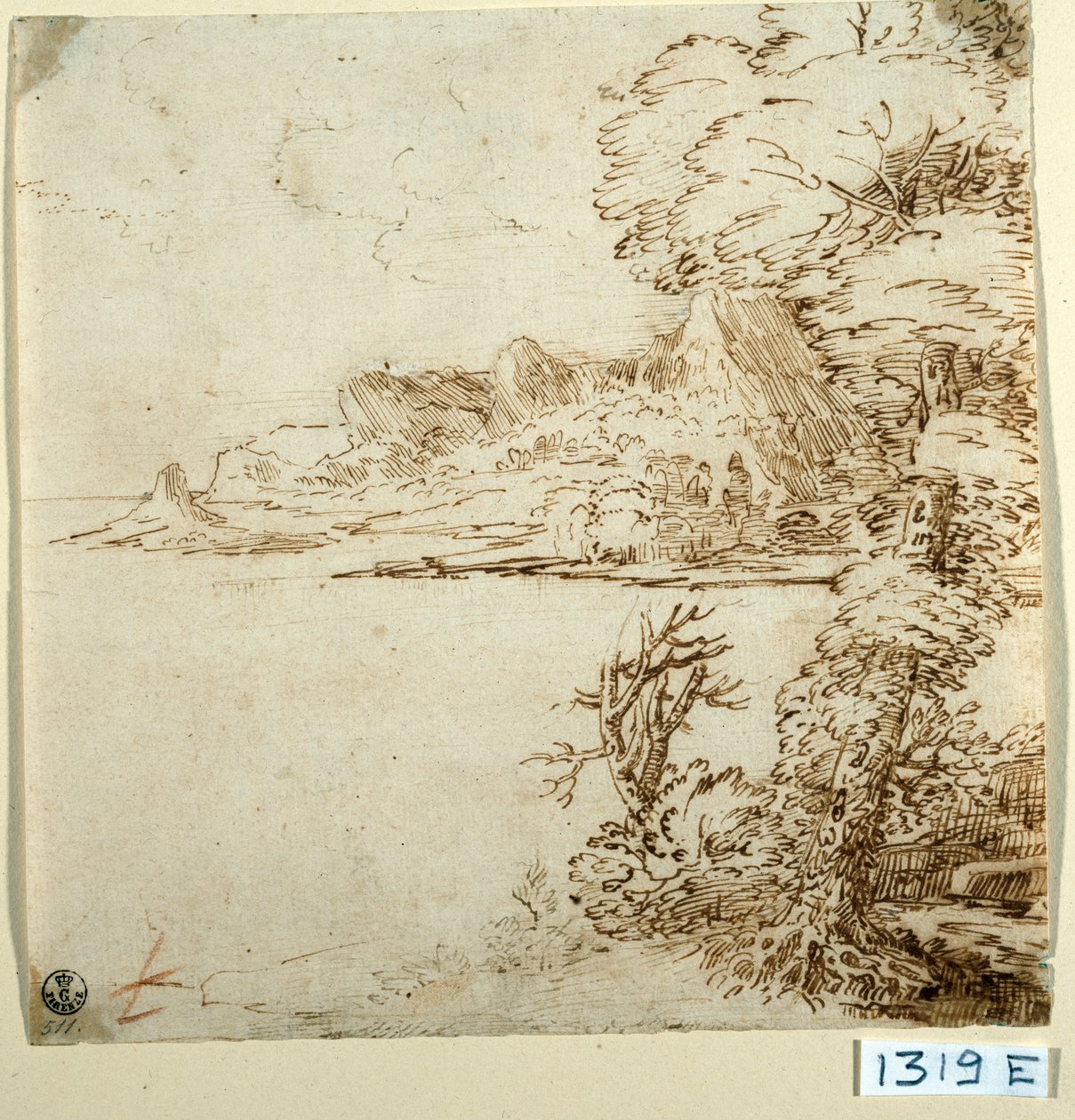 Pohled na hornaté pobřeží (tuš na papíře) od Titian (c.1488 1576)