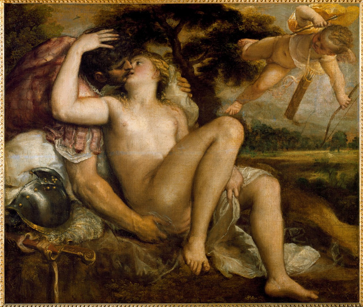 Venuše, Mars a Amour (olej na plátně od Titian (c.1488 1576) (workshop)