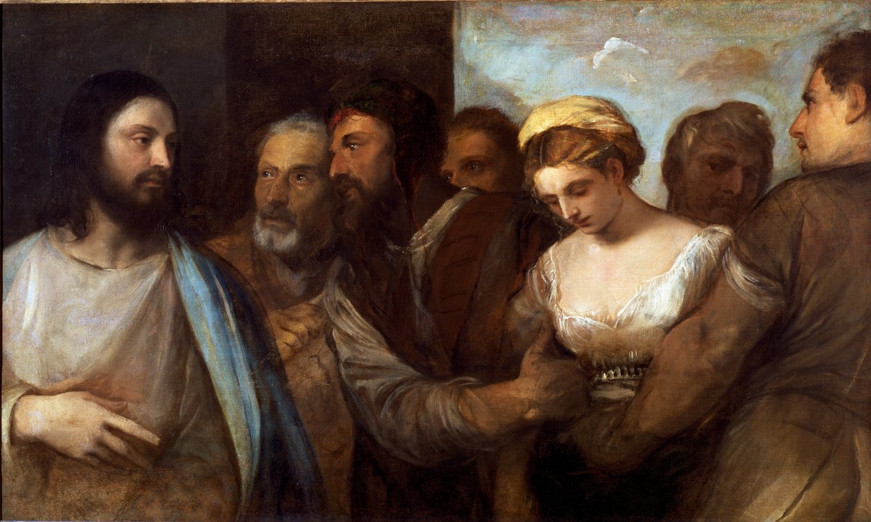Kristus a cizoložná žena (obraz kolem roku 1540) od Tiziano Vecelli