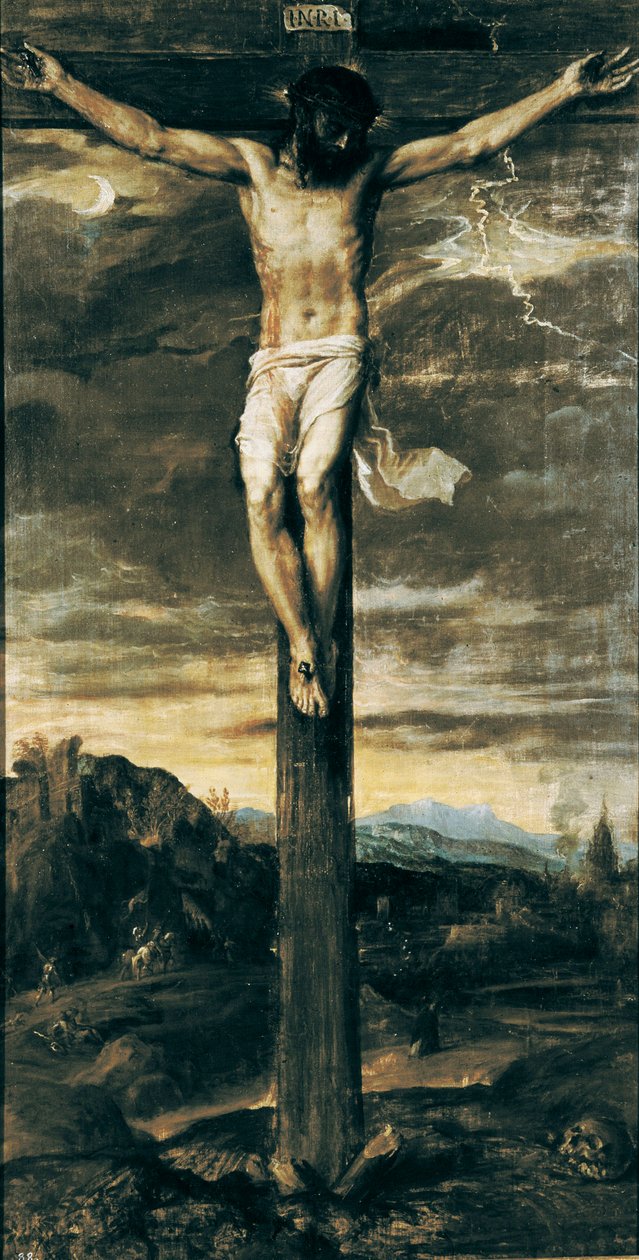 "Ukřižovaný Kristus". Nápis "INRI"" na kříži od Titian (c.1488 1576)