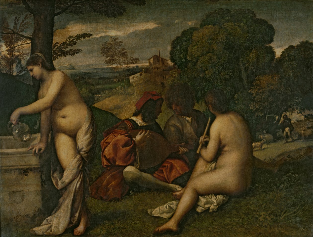 Le Concert Champetre (koncert pod širým nebem), c.1510 (olej na plátně) od Tiziano Vecelli