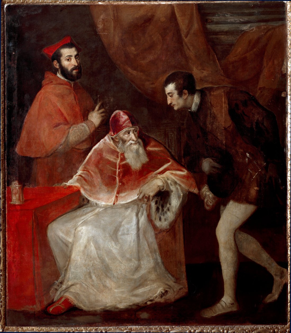 Papež Pavel III a jeho vnuci (Alessandro a Ottavio Farnese) od Tiziano Vecelli