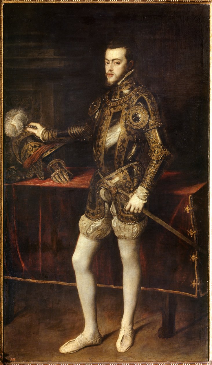 Portrét Filipa II. (1527-1598) ve věku 24 let, syna Karla V. Obraz Tiziana Vecellia zvaný Tizian (1485-1576) od Tiziano Vecelli