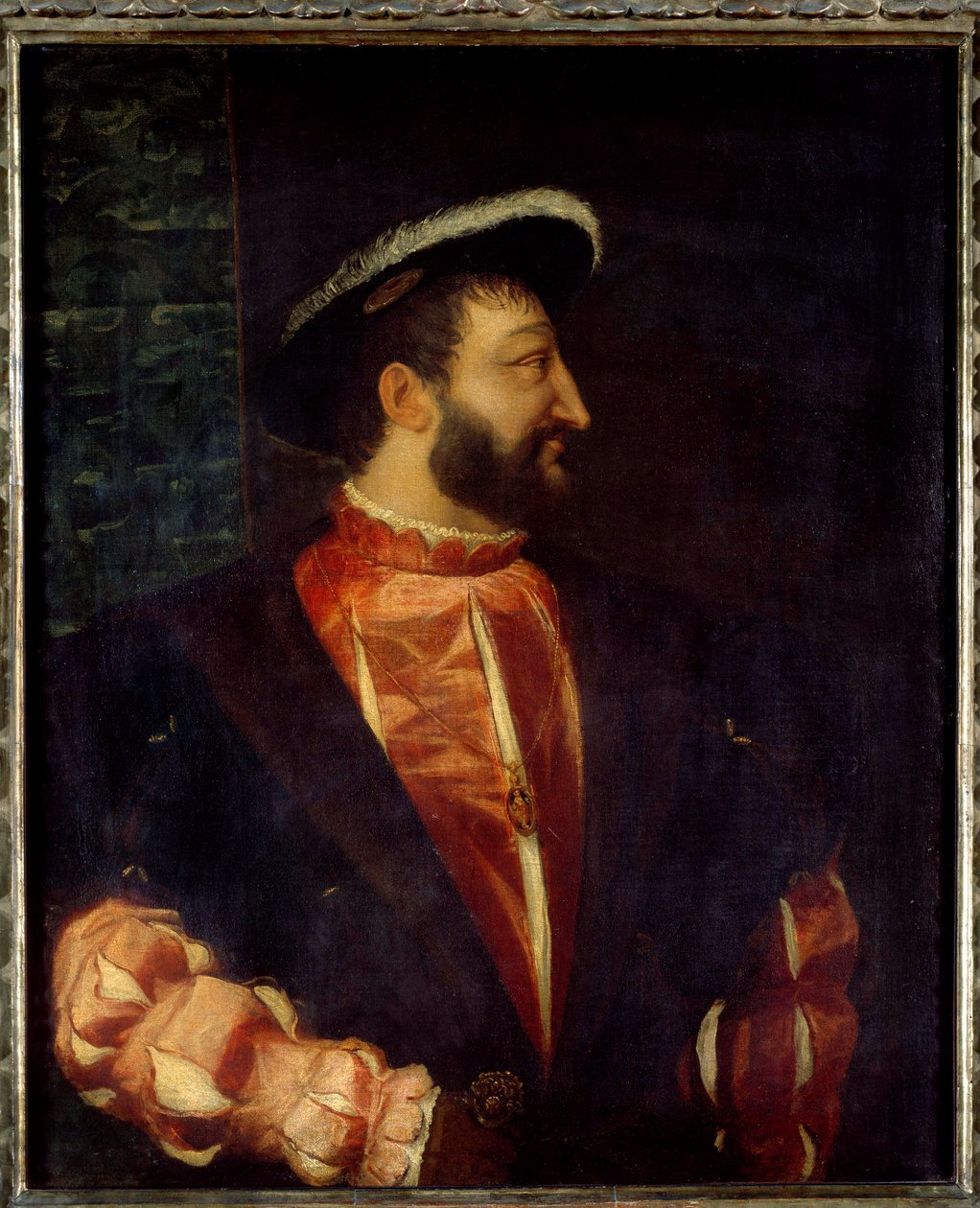 Portrét francouzského krále Františka I. (1494-1547) Obraz Tiziano Vecellio dit Le Titian (1485-1576) 1538 Sun. 1,09 x 0,89 m od Tiziano Vecelli