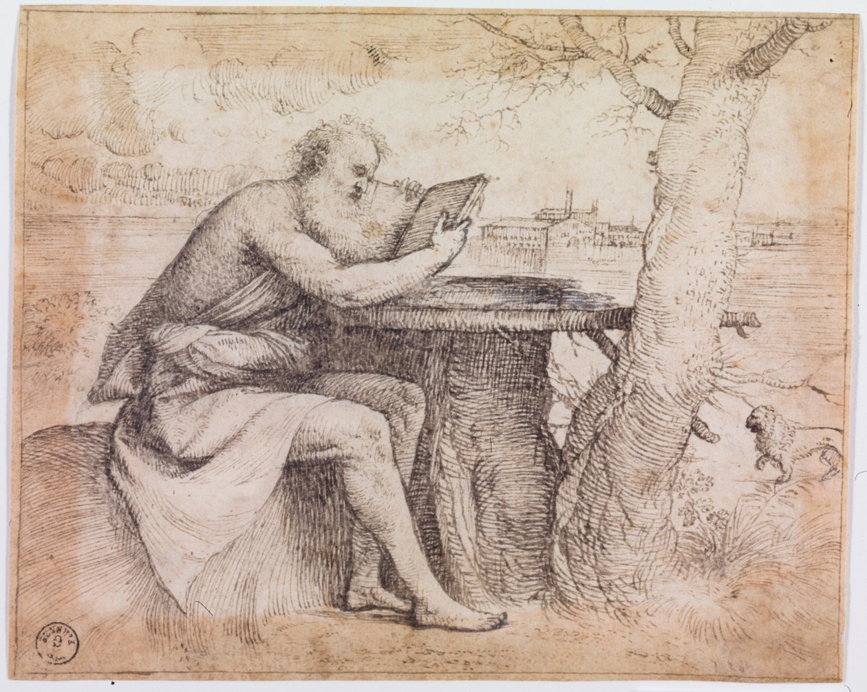 Svatý Jeroným v krajině (pero a tuš na papíře) od Titian (c.1488 1576)