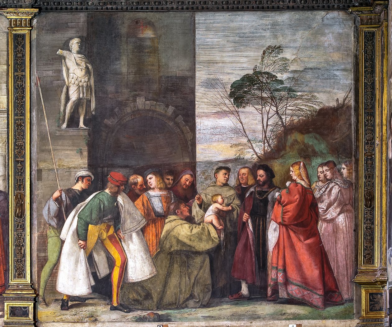 Dítě hlásající nevinu matky, Severní zeď, Škola svatého, detail 2195188 od Titian (c.1488 1576)