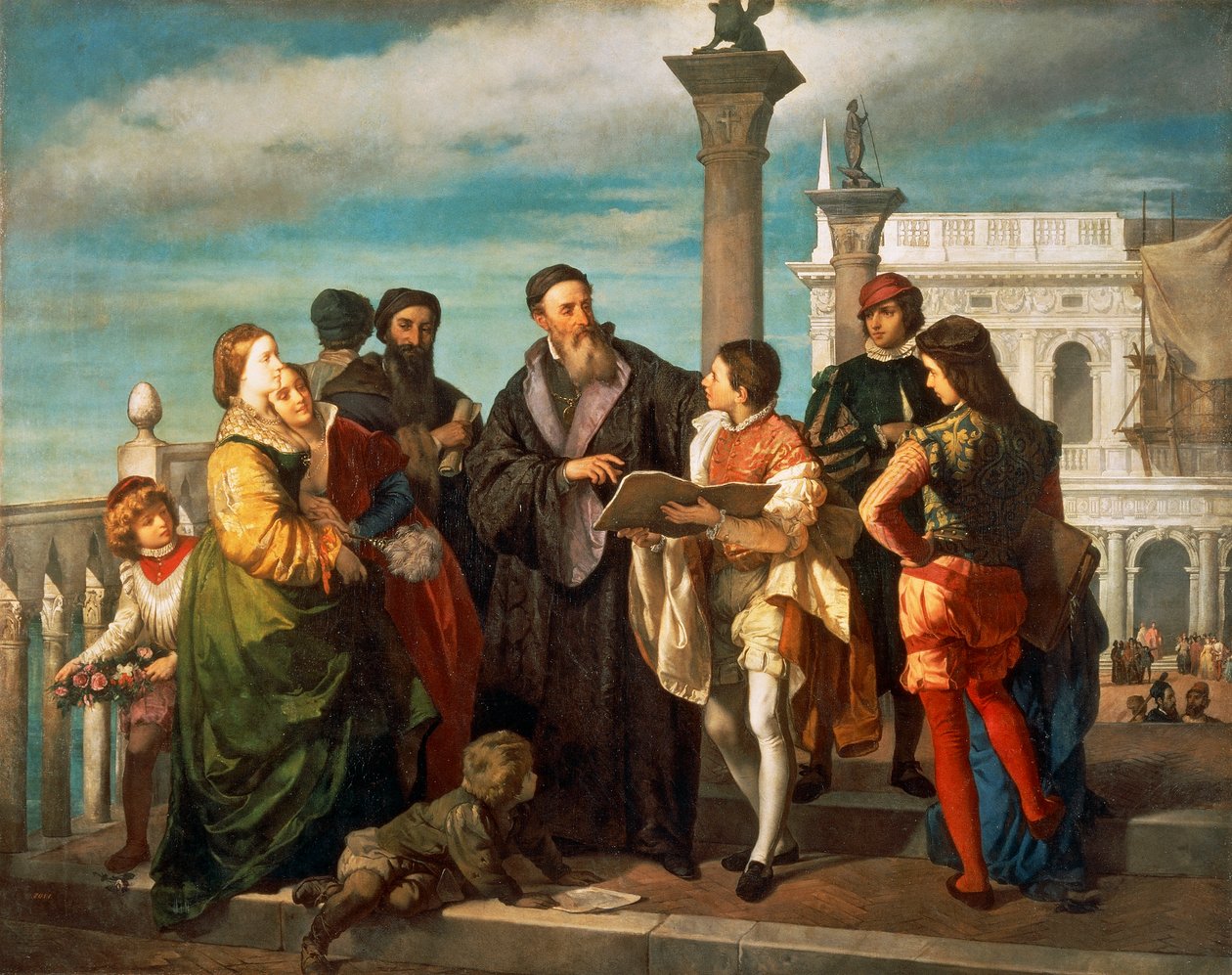 Setkání mezi Tizianem (1488-1576) a mladým Veronesem (1528-88) na Ponte della Paglia, Antonio Zona (1814-1842), olej na plátně od Titian (c.1488 1576)