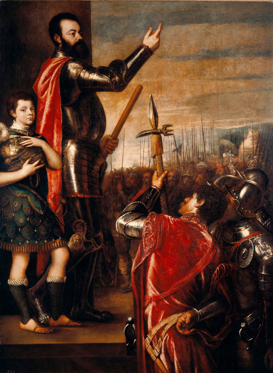 Řeč Alfonsa de Avalos (1502-1546), condottiero (condottiere) Italská malba Tiziana Vecellia řekl Tizian (asi 1490 -1576) 1540-1541 Rozm.223x165 cm Madrid, Prado Museum od Tiziano Vecelli