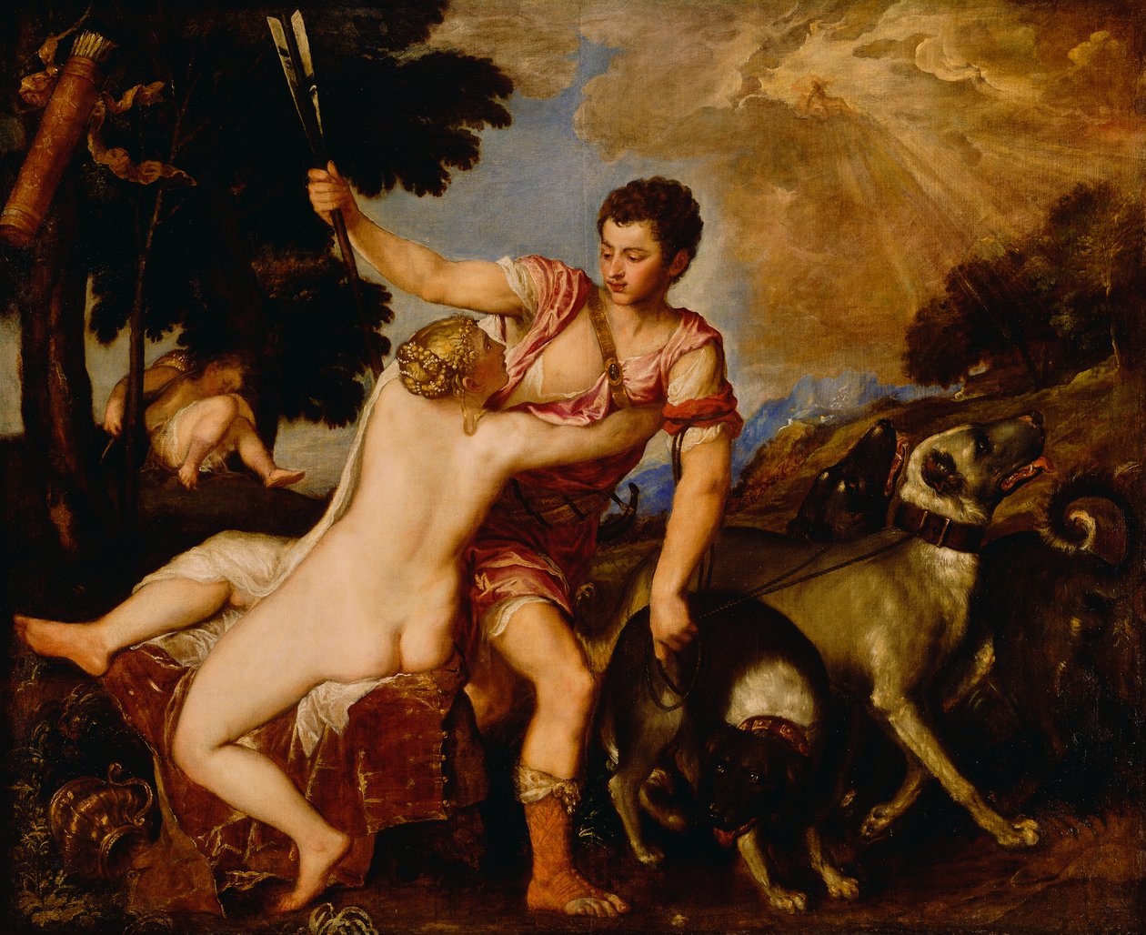 Venuše a Adonis, kolem 1555-60 (olej na plátně) od Tiziano Vecelli