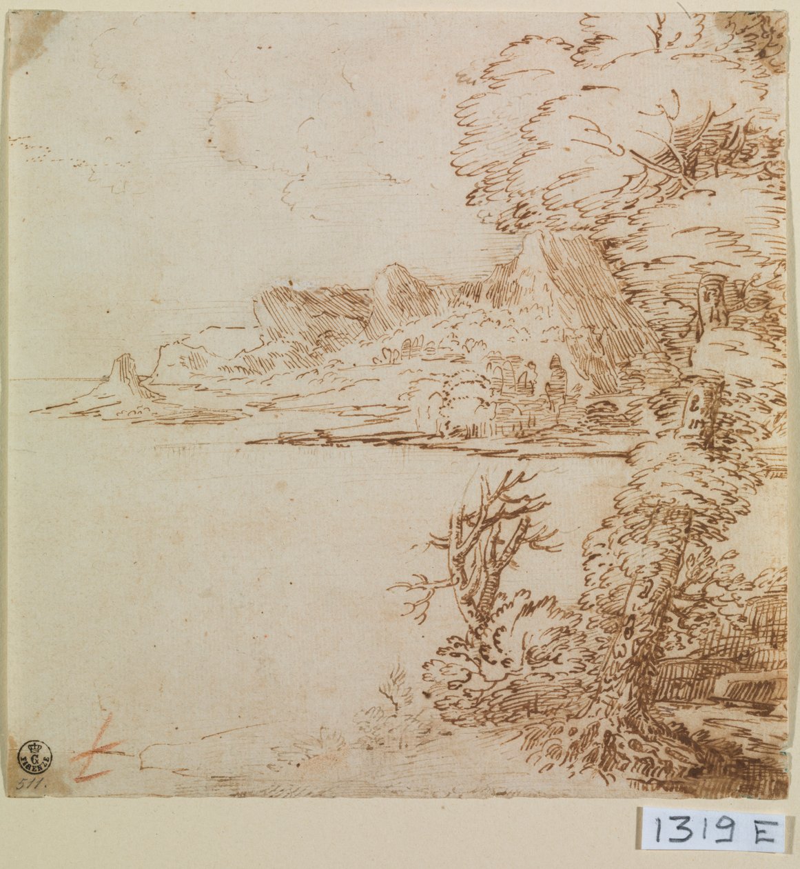 Pohled na hornaté pobřeží (tuš na papíře) od Titian (c.1488 1576)