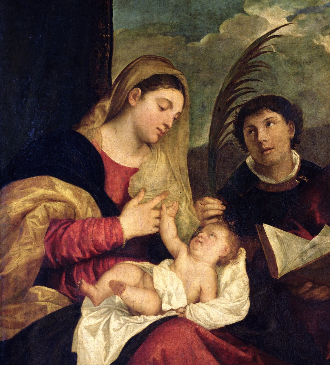 Madonna a dítě s SS. Stephen, Jerome a Maurice (detail 108505) od Tiziano Vecelli