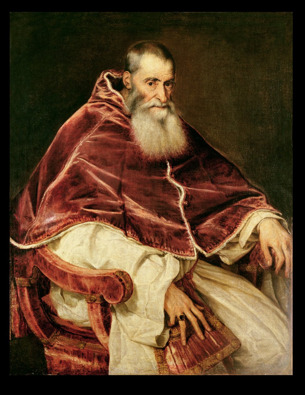 Portrét Alessandra Farnese (1468-1549) papež Pavel III., 1543 od Tiziano Vecelli