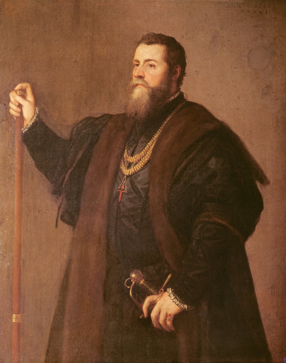Portrét rytíře řádu Santiaga, 1542 od Tiziano Vecelli