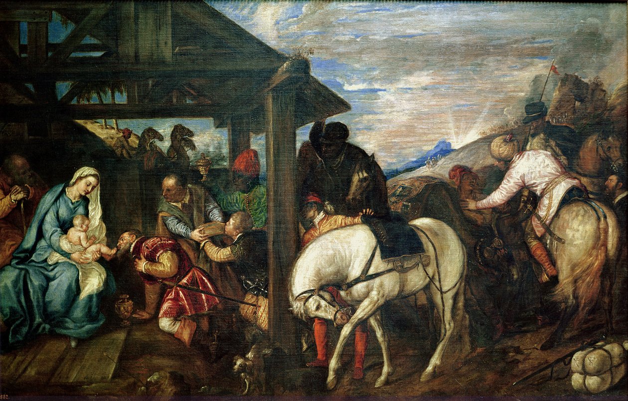 Klanění tří králů, kolem roku 1561 od Tiziano Vecelli