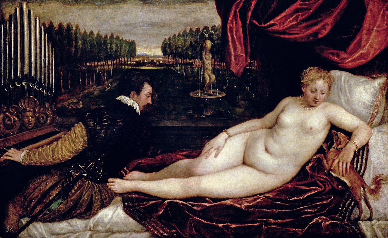 Venuše a varhaník, kolem 1540-50 od Tiziano Vecelli