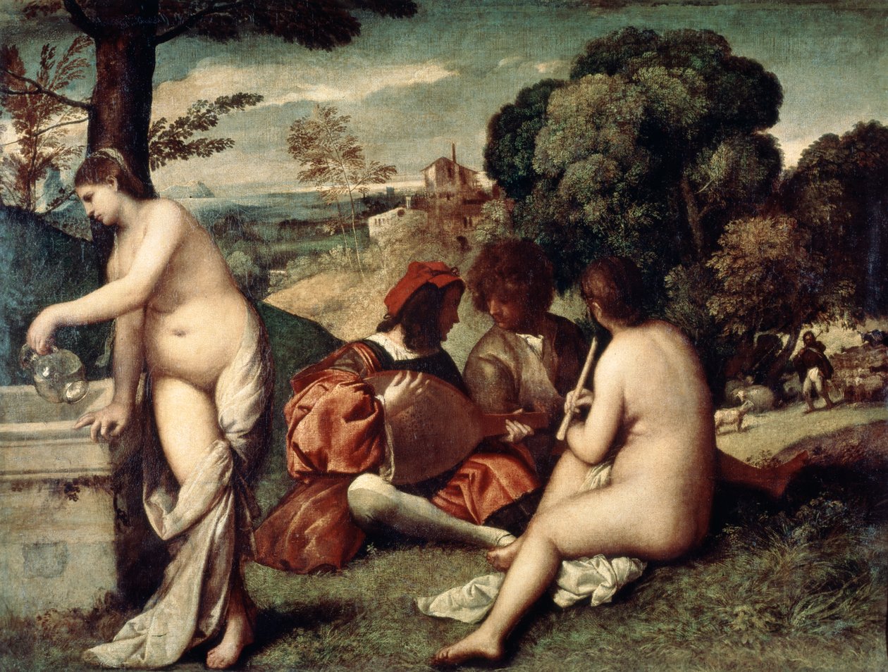 Koncertní champetre, Pastorační koncert, c1510-1511 od Tiziano Vecelli