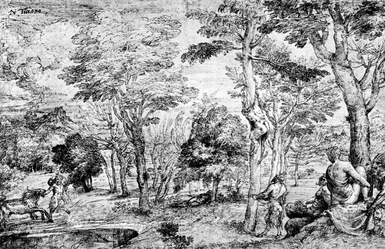 Krajina se satyry, c1530-1540, 1937 od Tiziano Vecelli