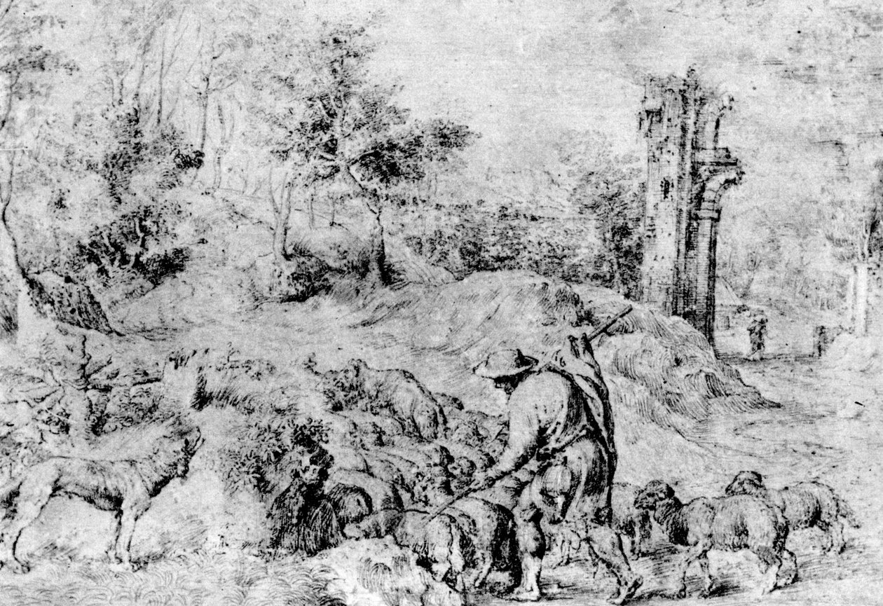 Krajina s pastýřem a stádem, c1520, 1937 od Tiziano Vecelli