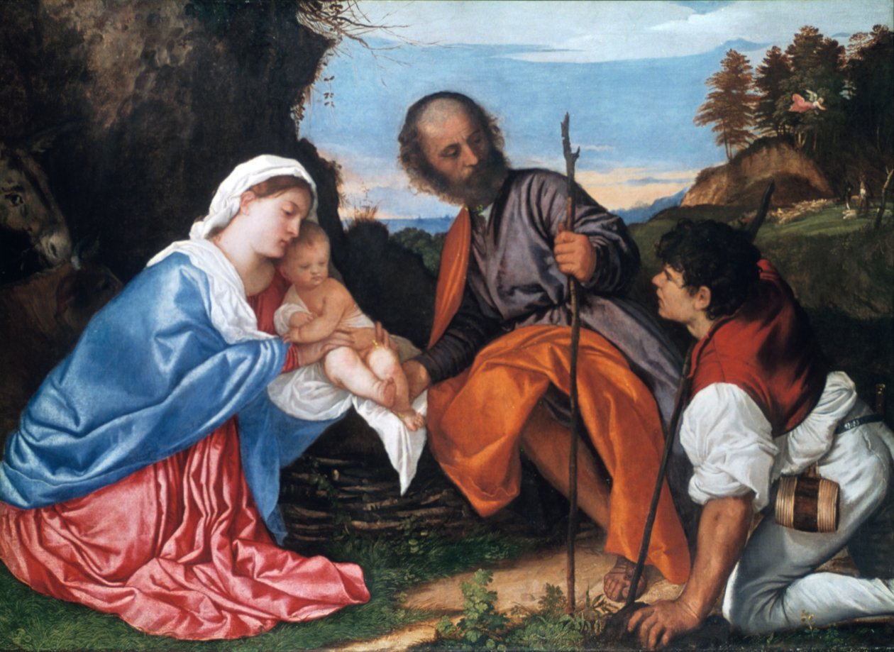 Svatá rodina s pastýřem, c1510 od Tiziano Vecelli