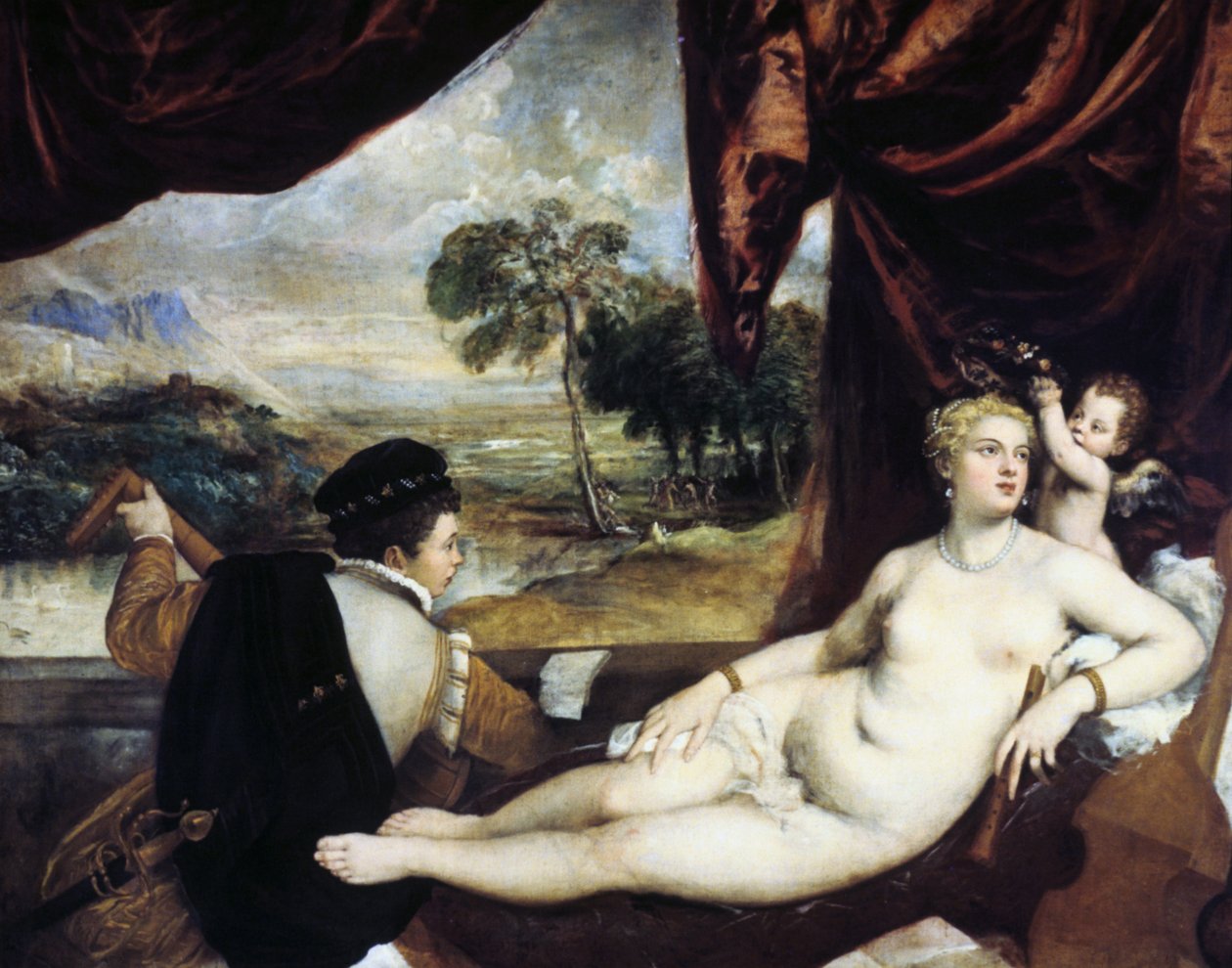 Venuše a hráč na loutnu, c1565-1570 od Tiziano Vecelli