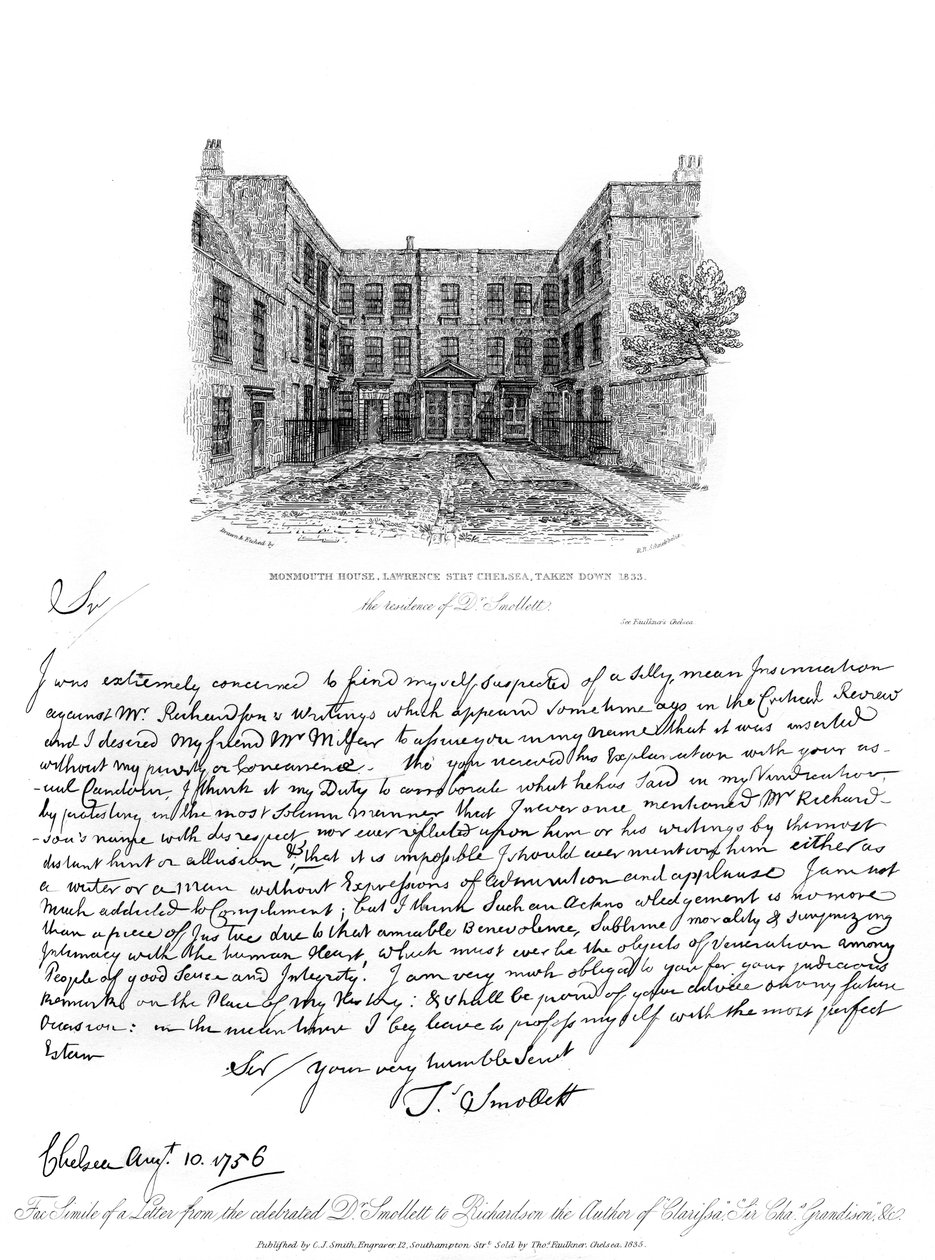 Dopis od Dr Smolletta Samuelu Richardsonovi, 1756, 1840. od Tobias George Smollett