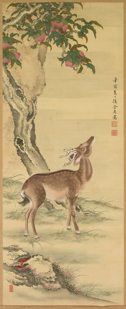 Symboly dlouhověkosti: Jelen pod broskví a borovicí, 1801. od Toda Tadanaka