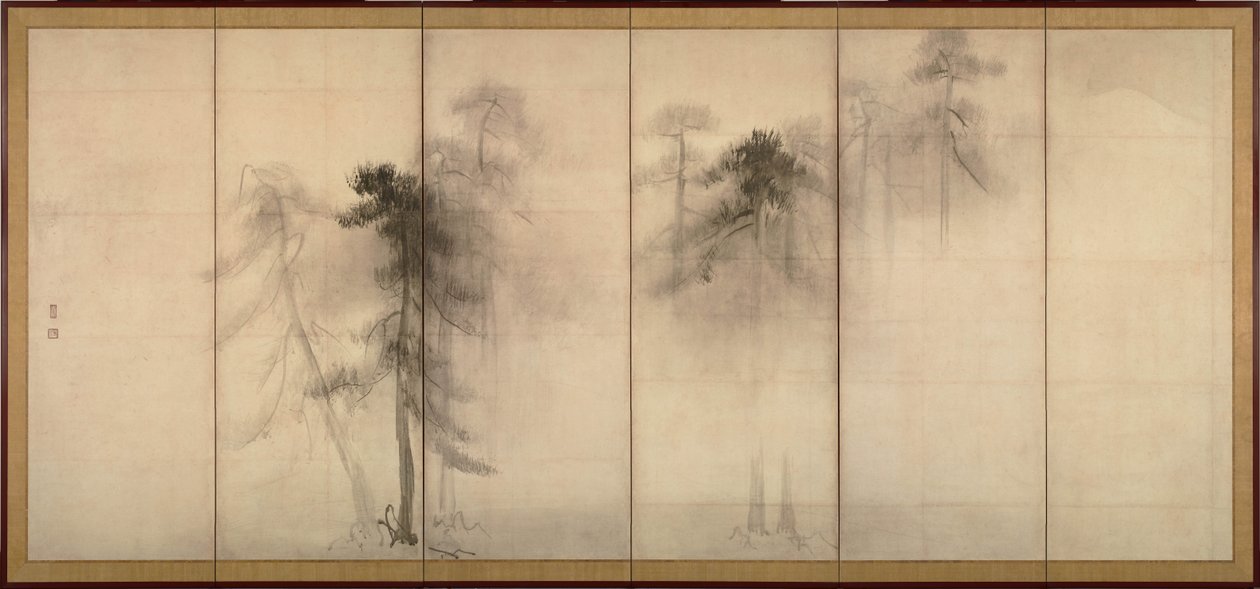 Pine Trees Levá dvojice šestidílných skládacích paravánů, 16. století od Hasegawa Tohaku