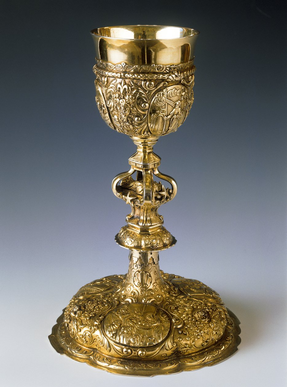 Stříbrný kalich s postavou mrtvého těla sv. Jana Nepomuckého, 1727-30 (stříbrný) od Tomáš Drexel