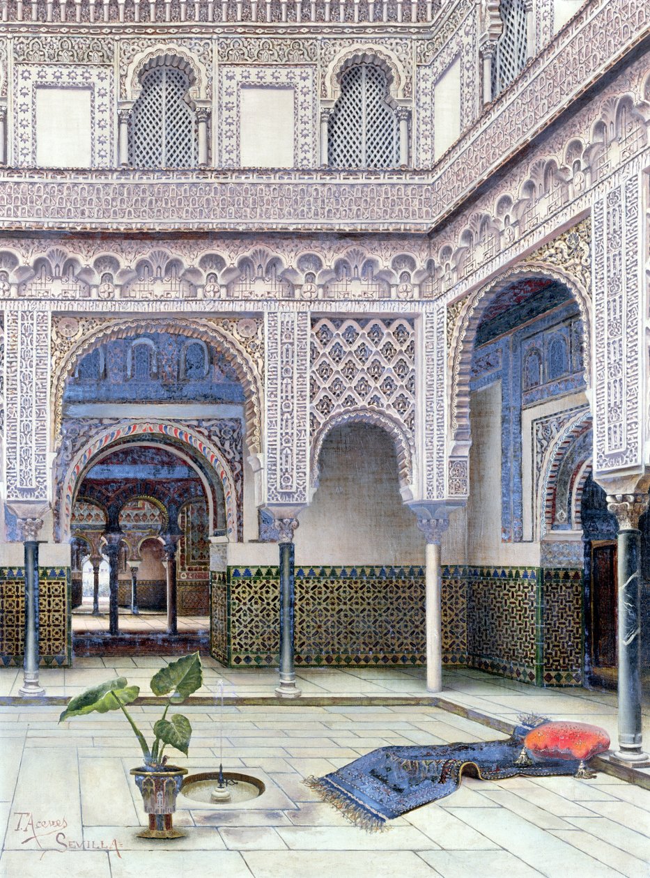 Interiér paláce, Sevilla (čb na papíře) od Tomas Aceves