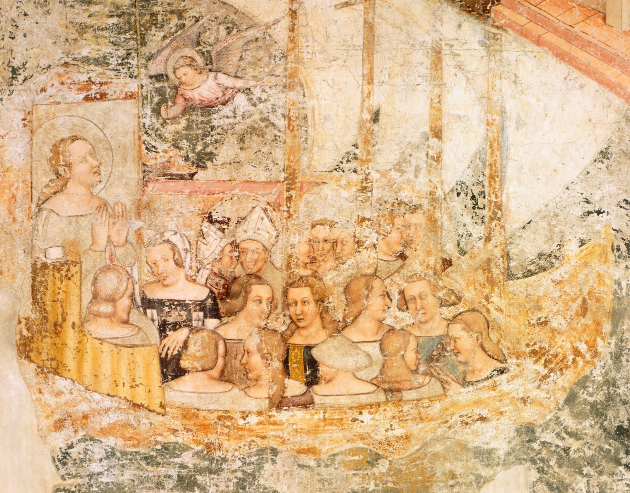 Plavba směrem k Římu, detail z Příběhů svaté Uršuly, od Tommaso da Modena (1326-1379), freska, detail, kostel Santa Caterina, Treviso od Tomaso da (late 15th century) Modena