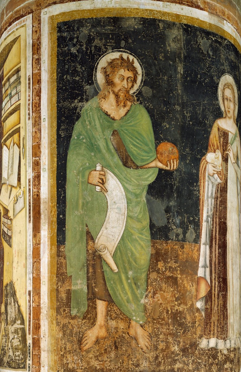 Svatá Anežka a Svatý Jan Křtitel, detail ze sloupu zdobeného Tommaso da Modena (1325 nebo 1326-před 1379), freska, kostel sv. Mikuláše, Treviso, Itálie od Tomaso da (late 15th century) Modena