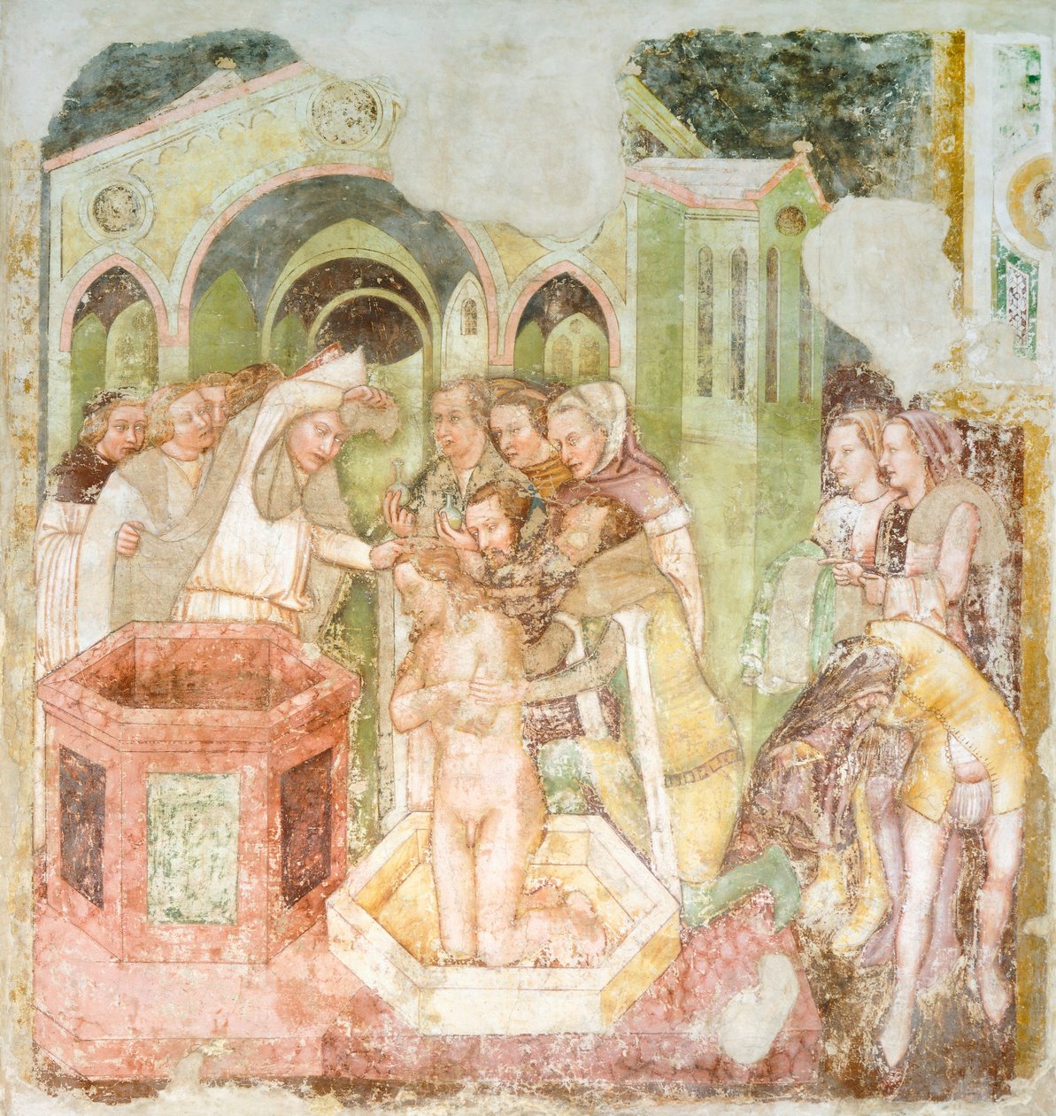 Křest anglického prince, detail z fresky Legenda o svaté Uršule od Tomaso da (late 15th century) Modena