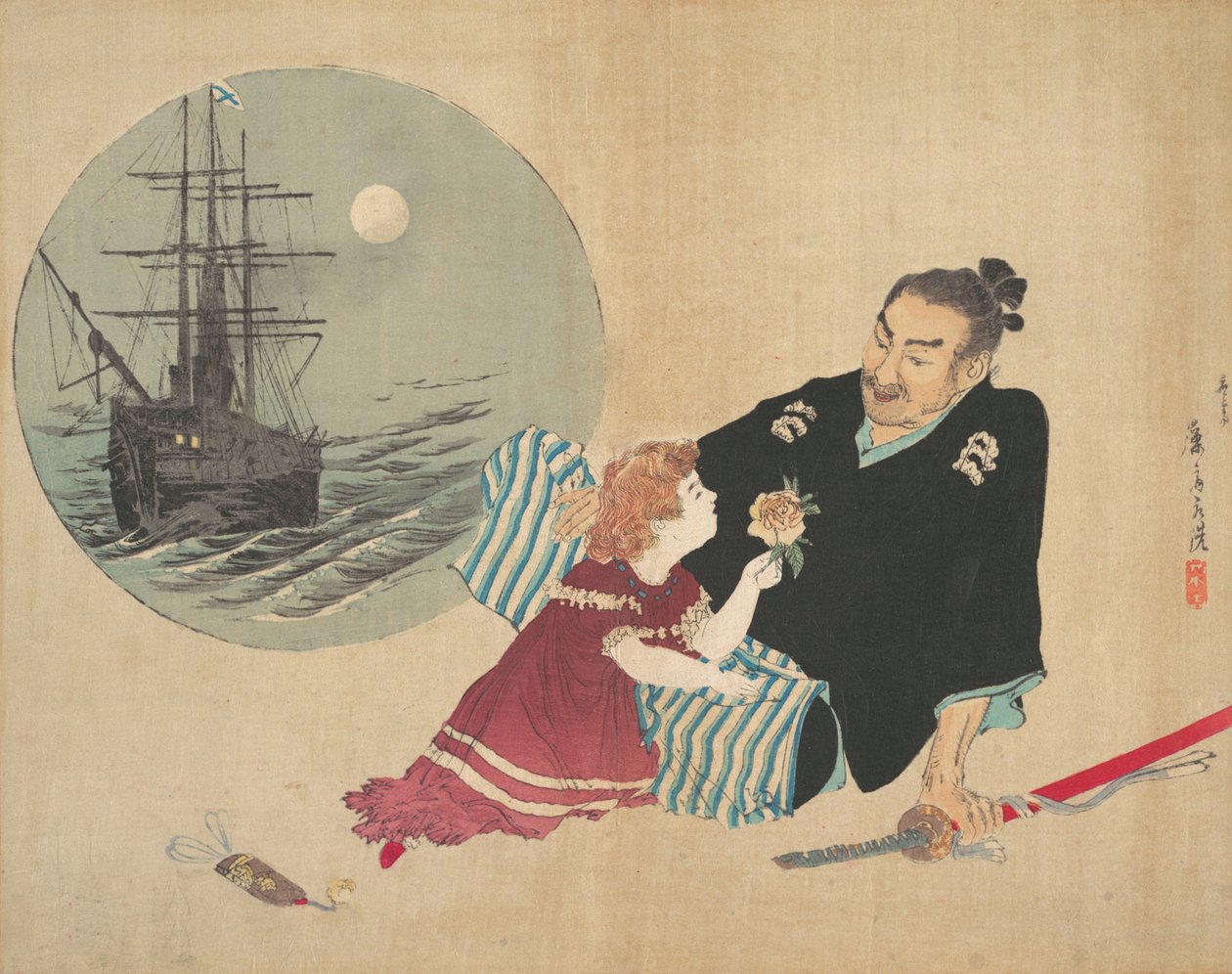 Černá loď, Kurofune, ilustrace z Bugei Kurabu Literary Club. od Tomioka Eisen