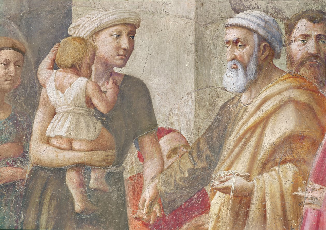 Detail sv. Petra a ženy a dítěte, od sv. Petra a Pavla rozdávání almužen, c.1426 (freska) (detail 57194) od Tommaso Masaccio