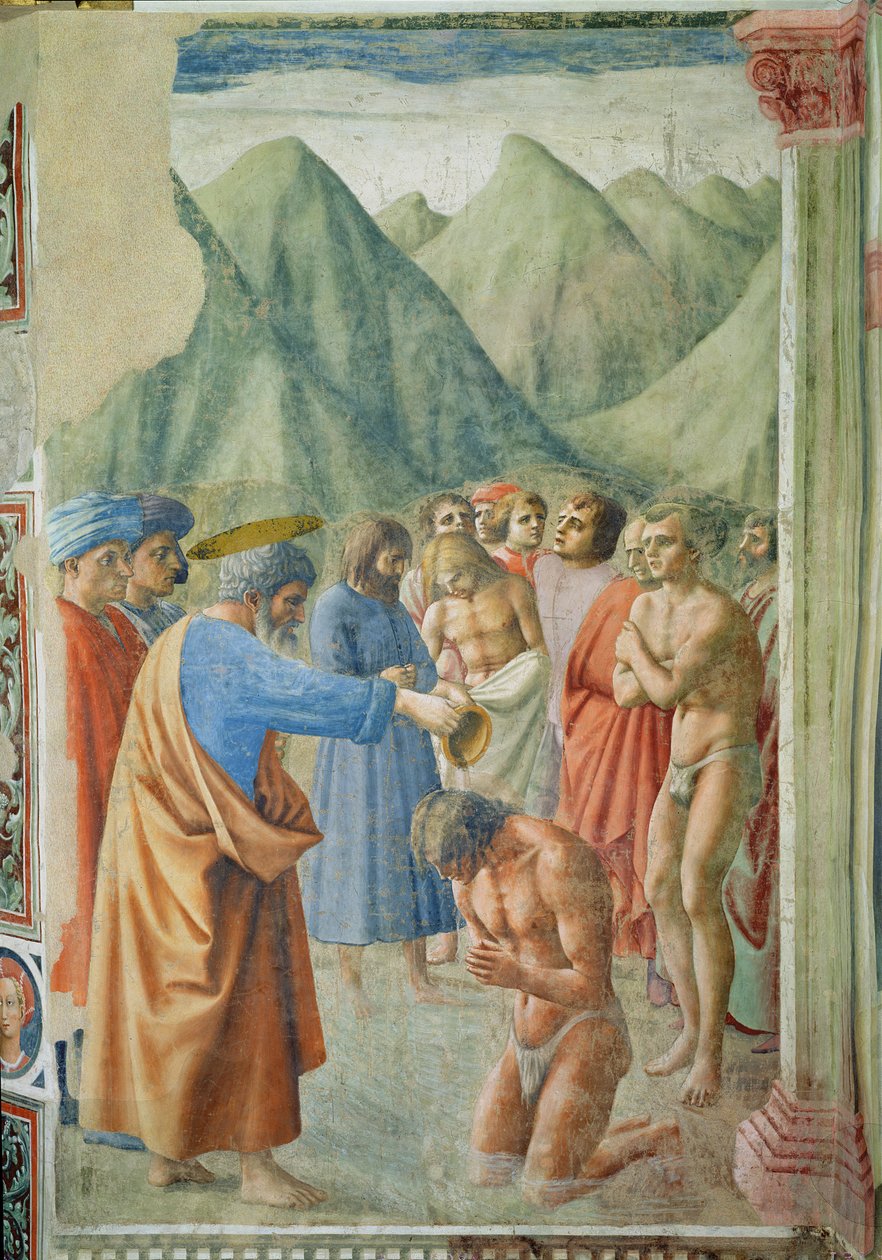 Svatý Petr křtí novokřtěnce, asi 1427 od Tommaso Masaccio