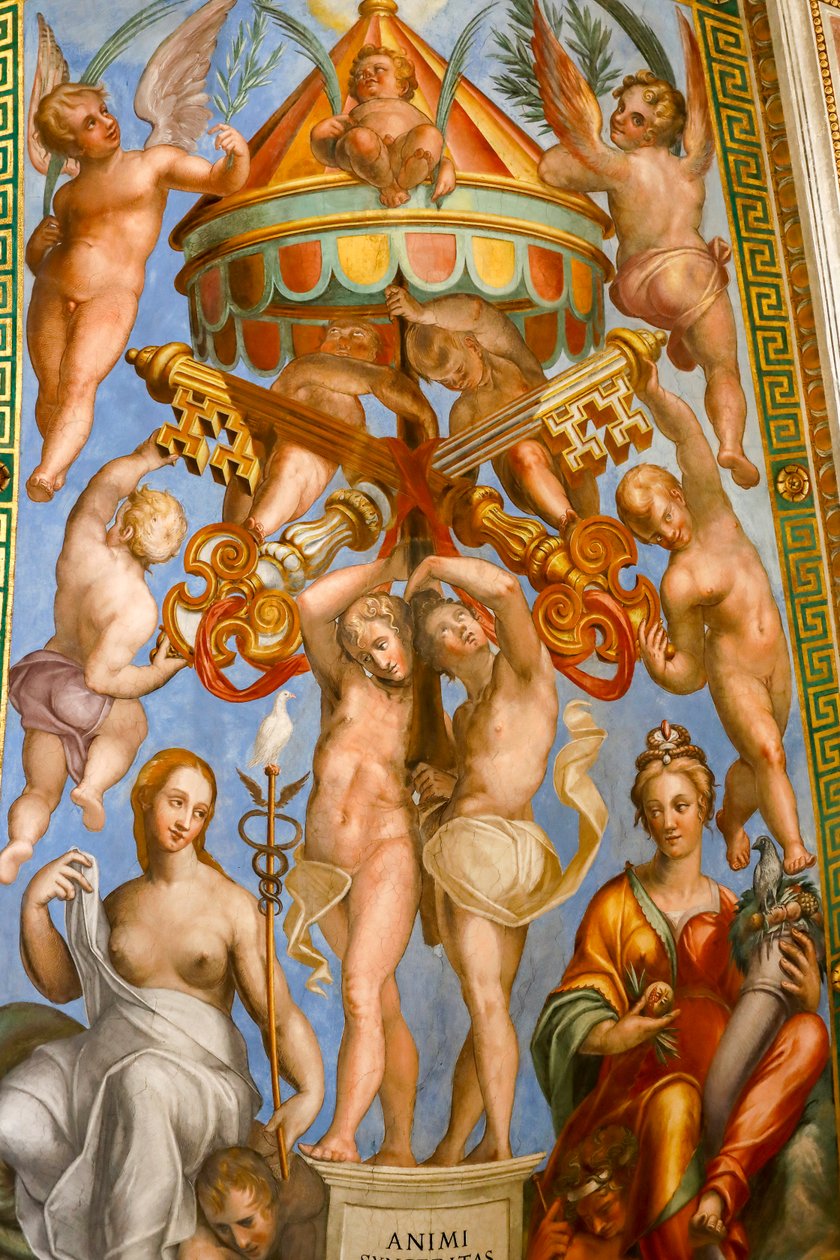 strop Konstantinovy síně, detail. 1585 (freska) od Tommaso Laureti