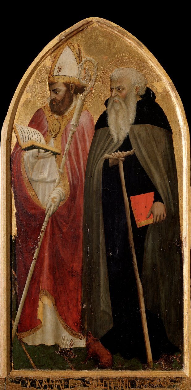 Triptych San Giovenale: pravý panel se svatým Antonínem Velikým a svatým Juvenalem (Giovenale) - oltářní obraz od Tommaso Masaccio