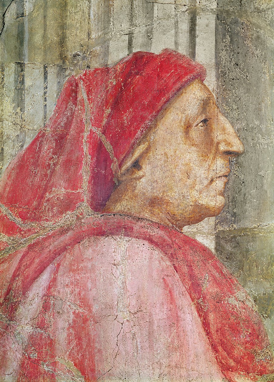 Nejsvětější Trojice, detail hlavy mužského dárce, 1427-28 detail fresky z roku 173689 od Tommaso Masaccio