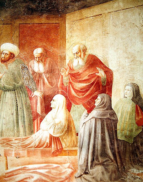 Detail Tabity z obrazu Vzkříšení Tabity, asi 1427 od Tommaso Masolino da Panicale